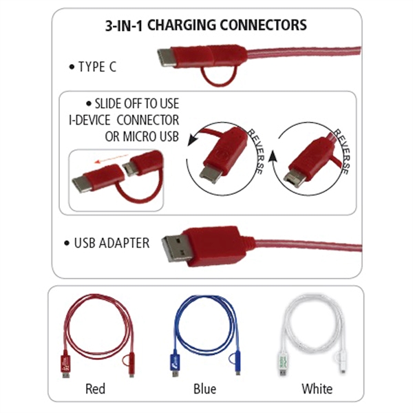 Payson 3-in-1 LED Lighted Cell Phone Charging Cable - Image 1