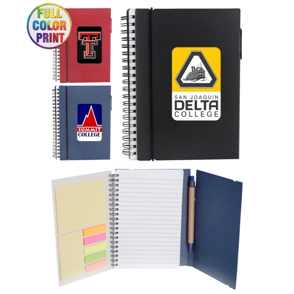 Eco Spiral Notebook W/Sticky Notes and Flags & Pen - Image 2