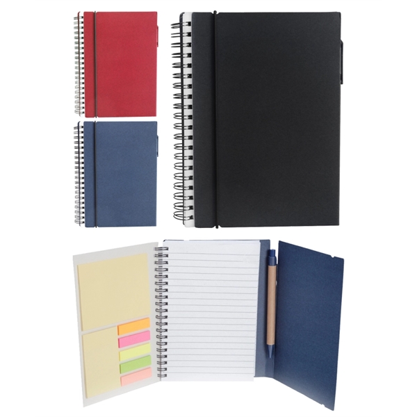 Eco Spiral Notebook W/Sticky Notes and Flags & Pen - Image 3