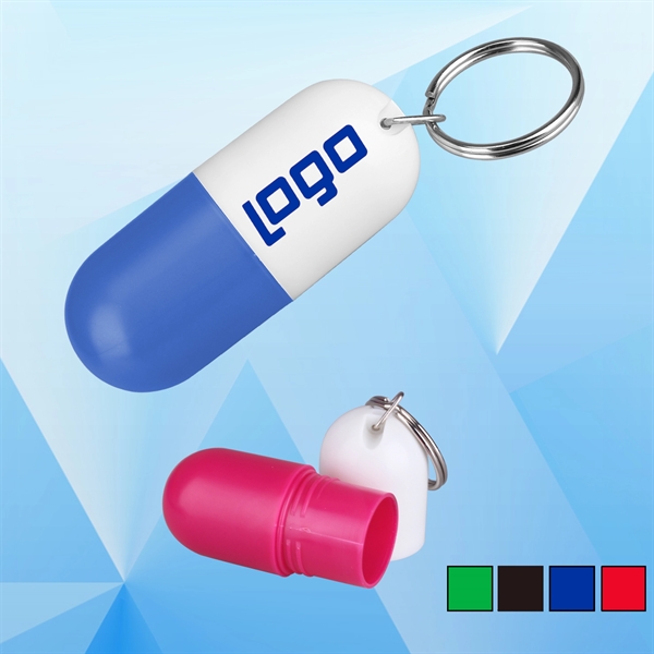 Capsule Shaped Pill Case with Key Ring - Image 1