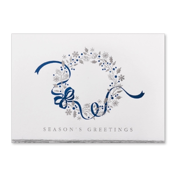 Blue Ribbon Wreath Holiday Card