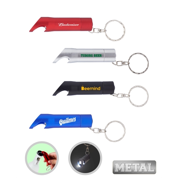 Metal Bottle Opener w/LED Flashlight Keychain - Image 1