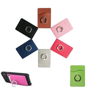 Leatherete Cell Phone Wallet with Finger Ring Grip Stand