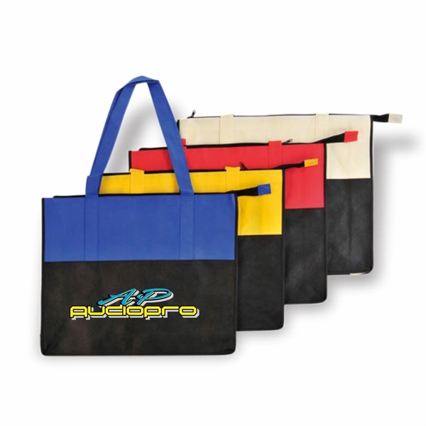 Two Tone Polypropylene Zippered Tote, Grocery Shopping Bag - Image 1