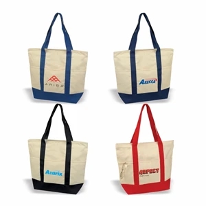 Deluxe Zippered Cotton Canvas Tote, Grocery Shopping Bag