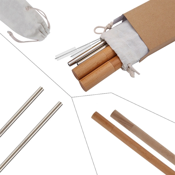 EP Portable Wood Barrel Stainless Steel Straw Set - Image 1