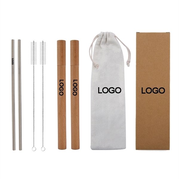 EP Portable Wood Barrel Stainless Steel Straw Set - Image 2