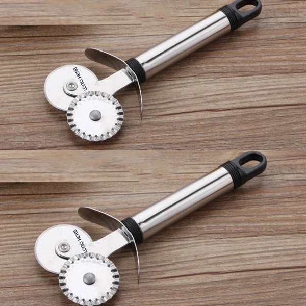Two Wheel Stainless Steel Pizza Cutter Knife - Image 1