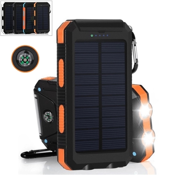 Dual USB Solar Power Bank 10000mAh with Compass 2LED Light - Image 1