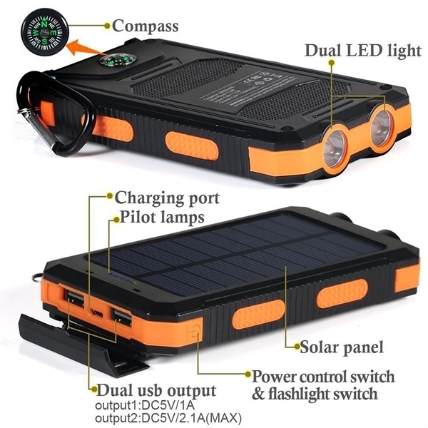 10,000 mAh Solar Charger With Compass - Image 3