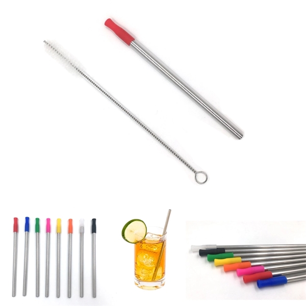 Kids Size Stainless Steel Straw with Silicone Tip - Image 1
