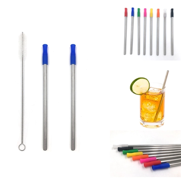 Kids Size Stainless Steel Straws with Silicone Tips - Image 2
