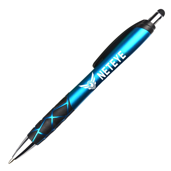 Matte Barrel Ballpoint Pen w/ Rubber Grips & Stylus - Image 2