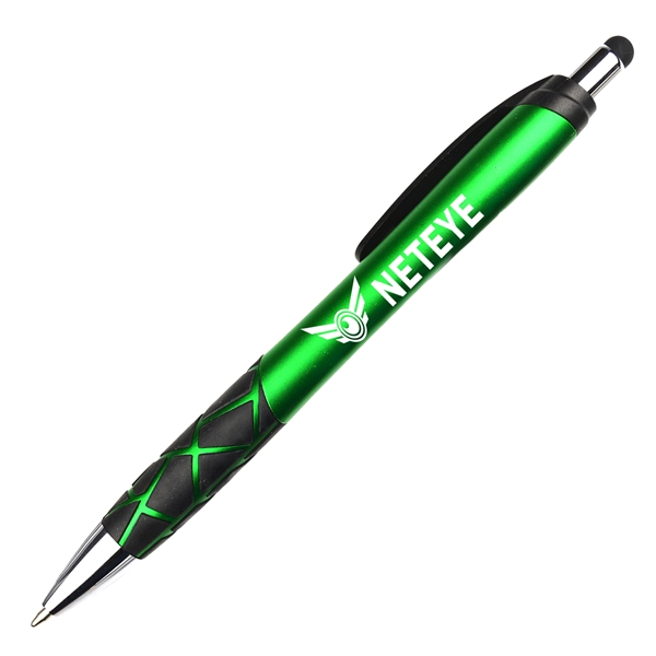 Matte Barrel Ballpoint Pen w/ Rubber Grips & Stylus - Image 3