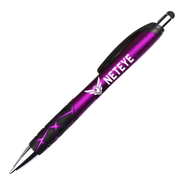 Matte Barrel Ballpoint Pen w/ Rubber Grips & Stylus - Image 4