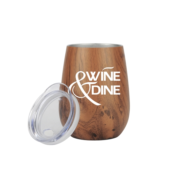 10 oz. Stainless Steel Wood Tone Stemless Wine Glass - Image 1