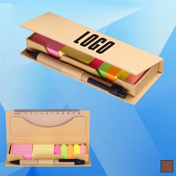 Sticky Note Desk Set with Ruler and Ballpoint Pen
