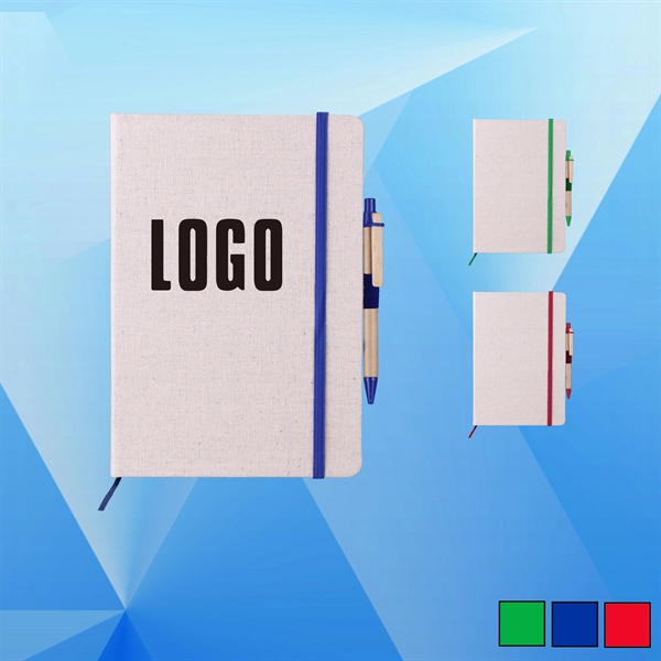 Linen Cover Notebook with Ballpoint Pen - Image 1