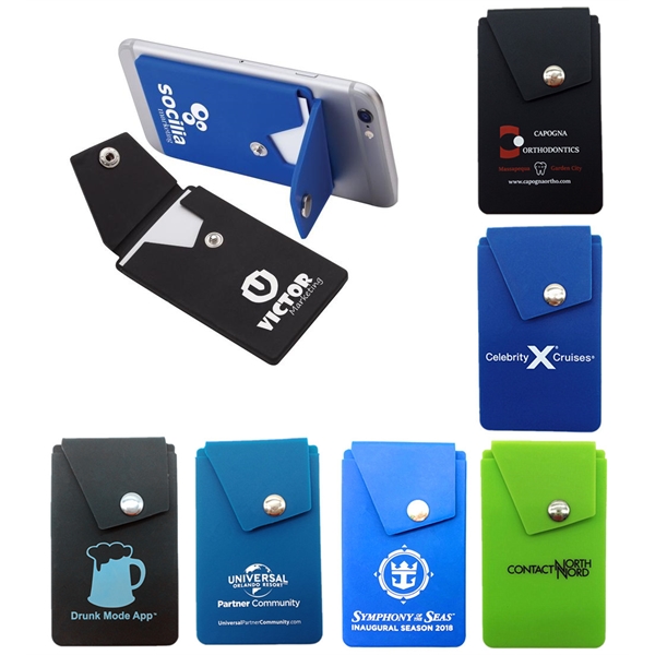 Silicone Phone Wallet stand with button pocket - Image 2