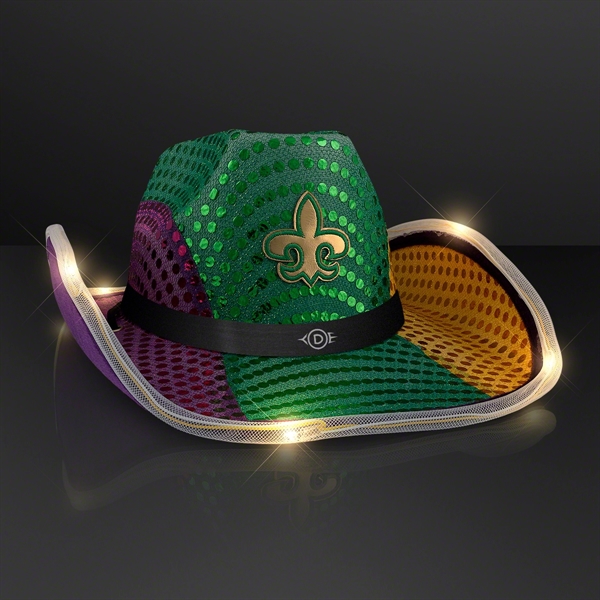 Purple, Green & Gold LED Sequin Cowboy Hat - Image 1