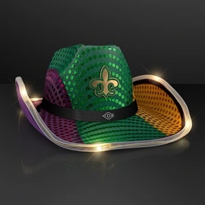 Purple, Green & Gold LED Sequin Cowboy Hat