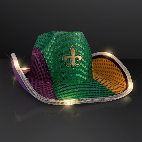 Purple, Green & Gold LED Sequin Cowboy Hat - Image 2