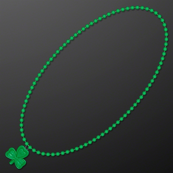 Small Shamrock Medallion Green Bead Necklace (NON-Light Up) - Image 1