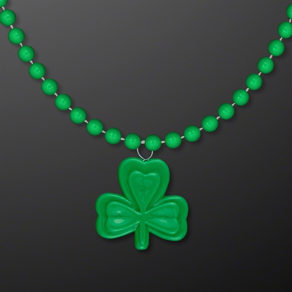 Small Shamrock Medallion Green Bead Necklace (NON-Light Up) - Image 2