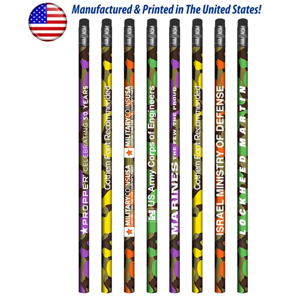 USA Made Colorful Camo Pencil w/ Black Eraser, #2 lead - Image 1