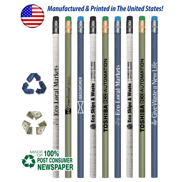 USA Made, Recycled Pencils with Eraser - Image 1