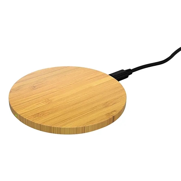 Slim Round Bamboo Qi Wireless Charging Pad - Image 4