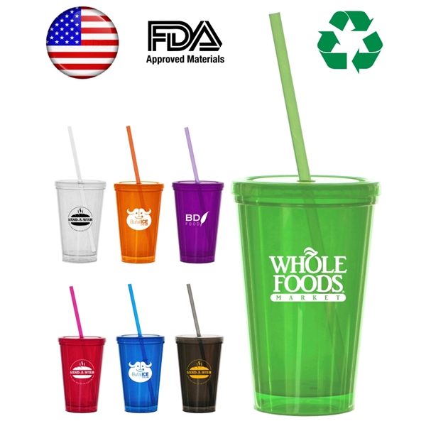 Double Wall Tumbler Travel Cup w/Straw - 16oz - Image 1