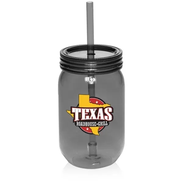 24 oz plastic mason jars with straw - Image 1