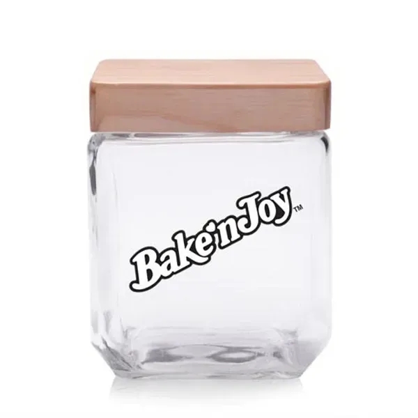 41 oz. Square Glass Candy Jars with Wooden Lid - Image 1