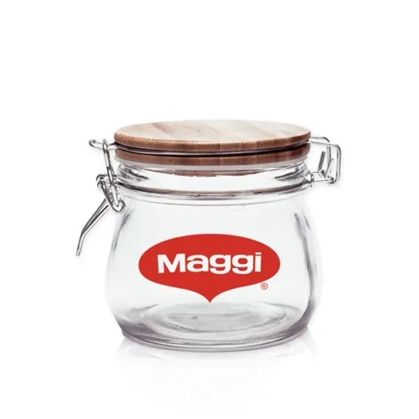 16 oz Glass Candy Jars with Wire Wooden Lids - Image 1