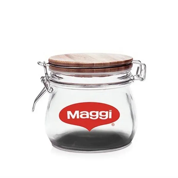 16 oz Glass Candy Jars with Wire Wooden Lids - Image 3