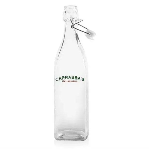 34 oz. Wire Lid Square Glass Carafe Water Bottles - Image 1