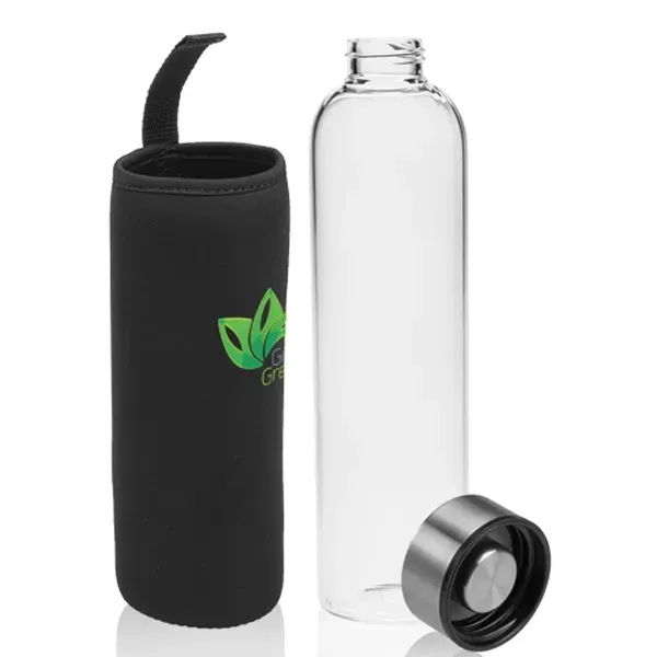 34 oz. Aarthus Glass Water Bottle with Carrying Pouch - Image 1