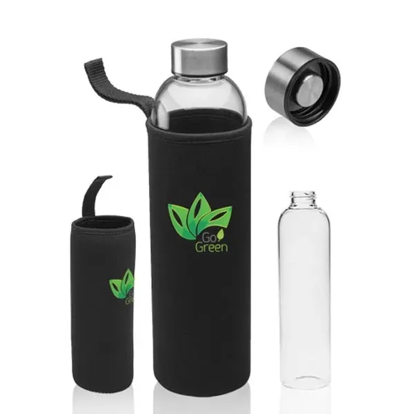 34 oz. Aarthus Glass Water Bottle with Carrying Pouch - Image 2