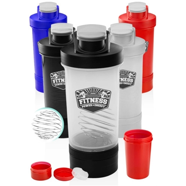 16 oz. Dual Plastic Shaker Bottle with Mixer - Image 1