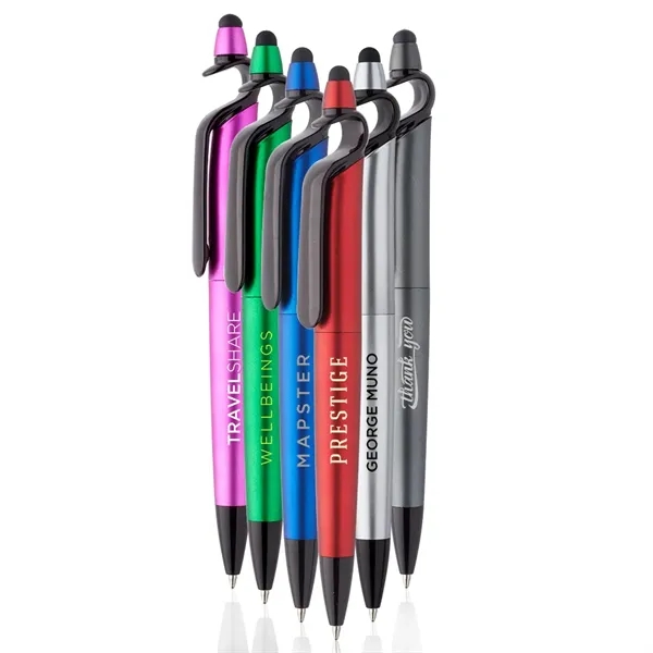 3-in-1 Plastic Pen with Stylus and Cell Stand - Image 1