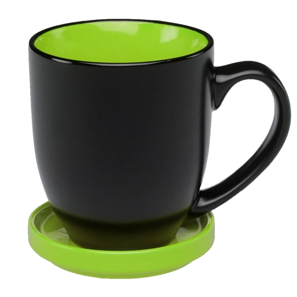 16 oz. Bistro Ceramic Mug with Ceramic Coaster Set - Image 3