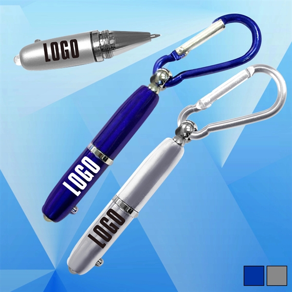 Ballpoint Pen with Flashlight and Carabiner - Image 1