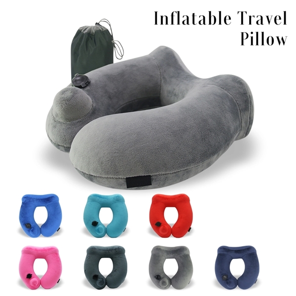 Premium Soft Velvet Inflatable Neck Pillow with Packsack - Image 1