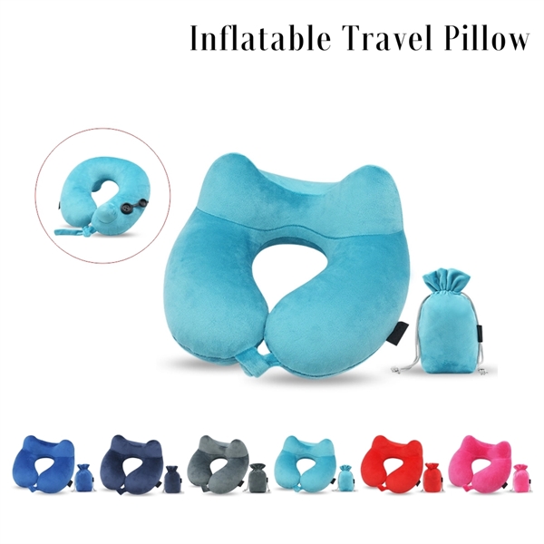 Premium Soft Velvet Inflatable Neck Pillow with Packsack - Image 2