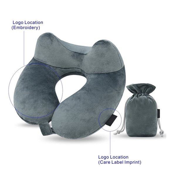 Premium Soft Velvet Inflatable Neck Pillow with Packsack - Image 1