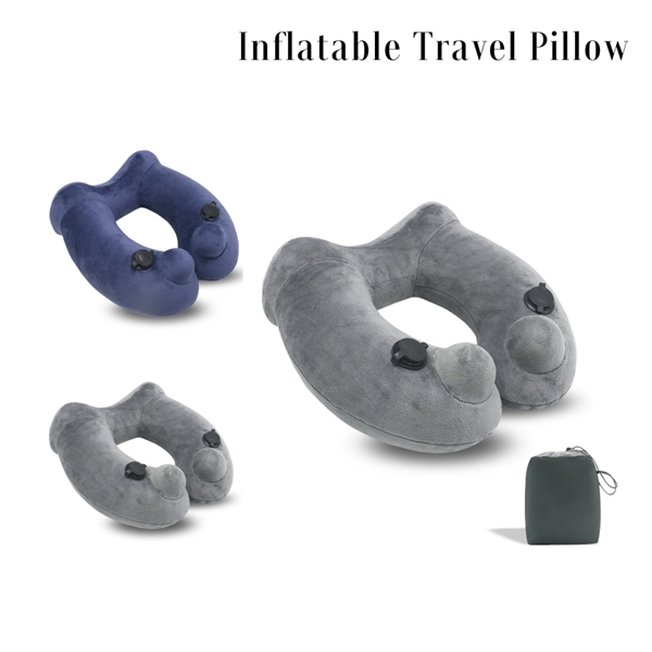 Premium Soft Velvet Inflatable Neck Pillow with Packsack. - Image 2