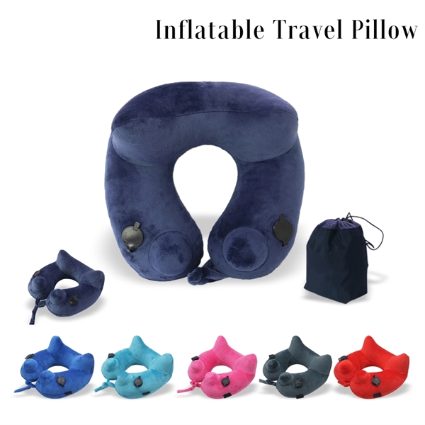 Premium Soft Velvet Inflatable Neck Pillow with Packsack. - Image 2