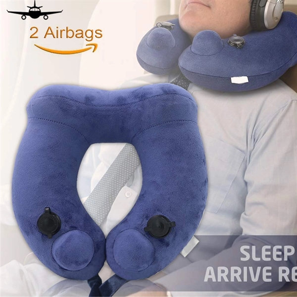 Premium Soft Velvet Inflatable Neck Pillow with Packsack. - Image 3