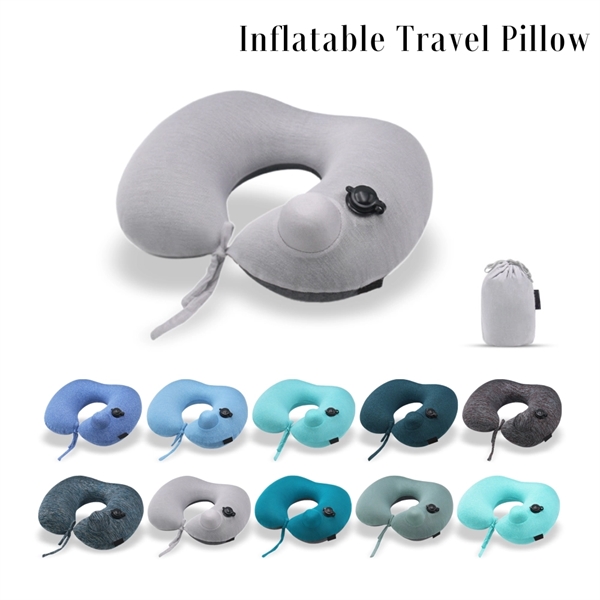 Premium Smooth Cover Inflatable Neck Pillow with Packsack. - Image 1